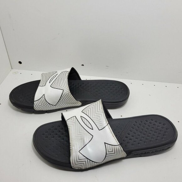 𝅺UA Men's Strick Optic 1266357-001 Slip-On Blk Slide Sandals Sz 9 - Picture 1 of 10